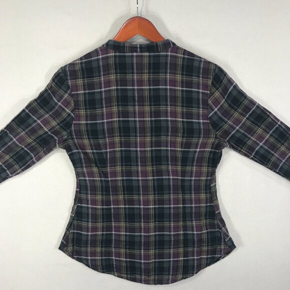 Converse One Star Shirt Women's Small Purple Plaid V-Neck Button Up Long Sleeve - Picture 8 of 12